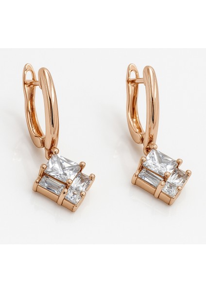 18K Rose Gold Plated Multi Stony Drop Küpe