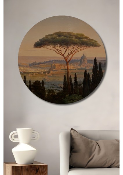 Dekoratif Ahşap Yuvarlak Tablo Roma Manzarası