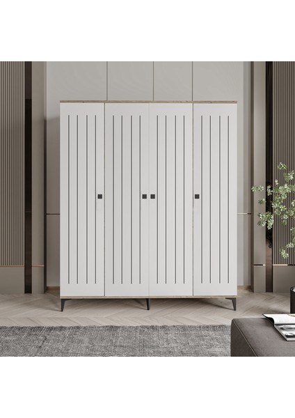 Arya 4 Kapaklı Gardrop Tamamı Mdf( Atlas Çam Beyaz )