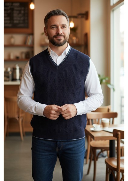 Erkek V Yaka Triko Örgü Tüylenmez Süveter Regular Fit Saç Örgü Linyis Desenli fiyatları