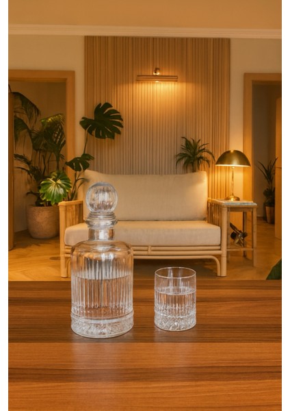 Kristal Oval Karaf-Sürahi ve 6 Parça Kristal Su-Viski Bardağı