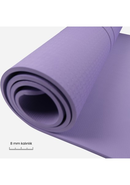 Çift Çizgi Tasarımlı Tpe Yoga Pilates Matı 8 mm Kaymaz Hafif Taşınabilir - Koyu Lila fiyatları