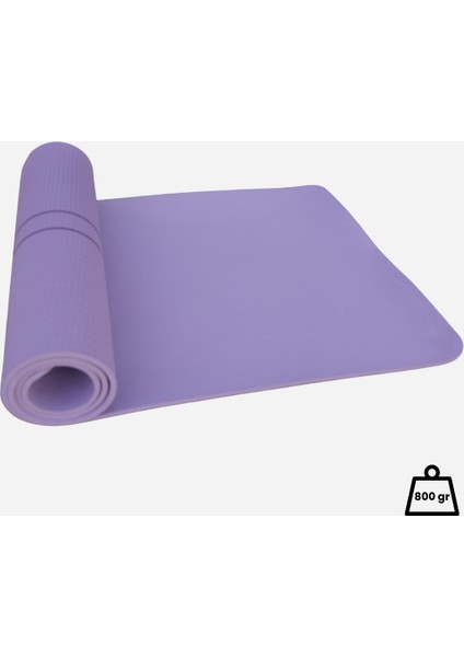 Çift Çizgi Tasarımlı Tpe Yoga Pilates Matı 8 mm Kaymaz Hafif Taşınabilir - Koyu Lila modelleri