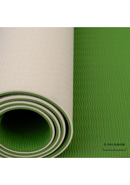 Çift Taraflı Tpe Yoga Pilates Matı 6mm Kaymaz Hafif Taşınabilir – Yeşil & Krem indirimleri