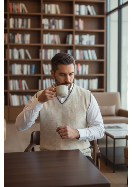 Erkek V Yaka Triko Örgü Tüylenmez Süveter Regular Fit Saç Örgü Linyis Desenli modelleri