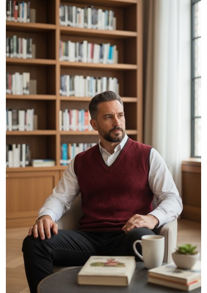 Erkek V Yaka Triko Örgü Tüylenmez Süveter Regular Fit Saç Örgü Linyis Desenli indirimleri