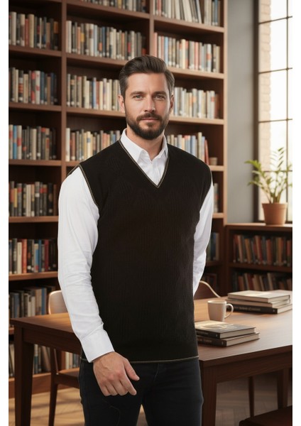 Erkek V Yaka Triko Örgü Tüylenmez Süveter Regular Fit Saç Örgü Linyis Desenli fiyatları