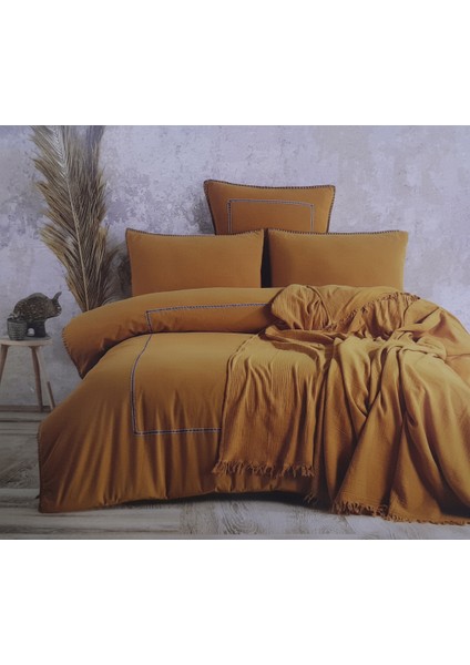 Çift Kişilik Pikeli Nakışlı Nevresim Takımı Hardal fiyatları