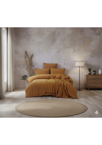 Çift Kişilik Pikeli Nakışlı Nevresim Takımı Hardal modelleri