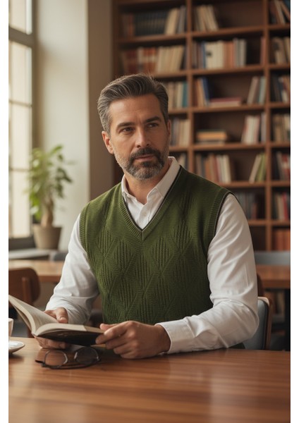 Erkek V Yaka Triko Örgü Tüylenmez Süveter Regular Fit Saç Örgü Linyis Desenli fiyatları