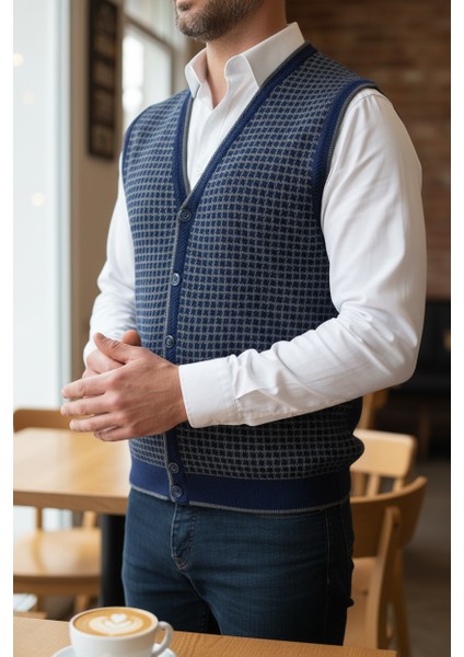 Erkek Çelik Örgü Düğmeli Cepli Kazayağı Desen Tüylenmeyen Triko Kışlık Baba Kazak Yelek fiyatları