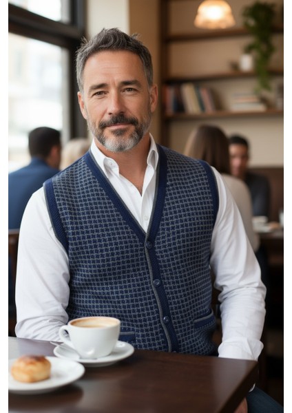 Erkek Çelik Örgü Düğmeli Cepli Kazayağı Desen Tüylenmeyen Triko Kışlık Baba Kazak Yelek indirimleri