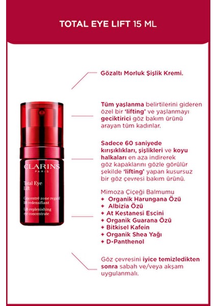Total Eye Lift Göz Serumu Kadınlar İçin Şişlik ve Koyu Halkalara Karşı 15 ml fiyatları