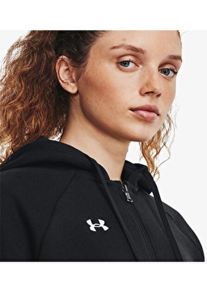 Kadın Kapüşonlu Tam Fermuarlı Sweatshirt Düz Desenli Rahat Kesim Siyah