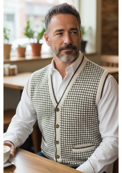 Erkek Çelik Örgü Düğmeli Cepli Kazayağı Desen Tüylenmeyen Triko Kışlık Baba Kazak Yelek fiyatları