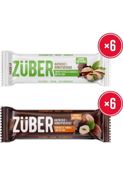 Antep Fıstıklı Meyve Bar 6 Adet ve Fındıklı Meyve Bar 6 Adet (40 G x 12 Adet)