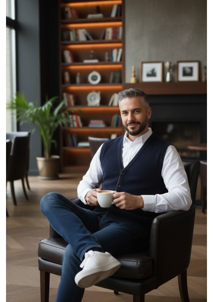 Erkek V Yaka Triko Düğmeli Cepli Çizgi Desenli Regular Fit Tüylenmeyen Örgü Yelek fiyatları