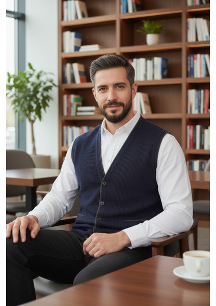 Erkek V Yaka Triko Düğmeli Cepli Çizgi Desenli Regular Fit Tüylenmeyen Örgü Yelek fırsatları