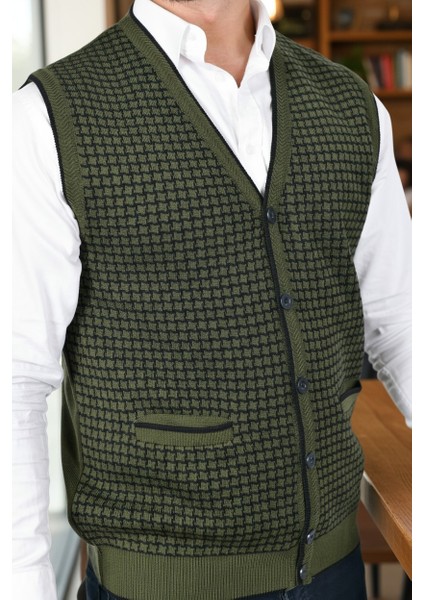 Erkek Çelik Örgü Düğmeli Cepli Kazayağı Desen Tüylenmeyen Triko Kışlık Baba Kazak Yelek fiyatları