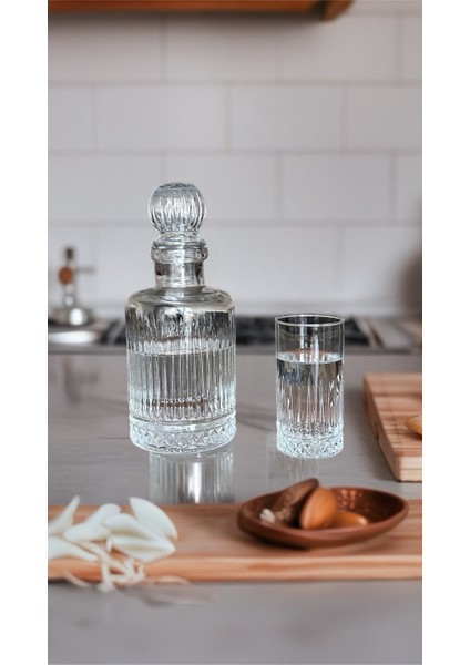 Oval Karaf-Sürahi ve 6 Parça Krsital Büyük Su Bardağı Seti