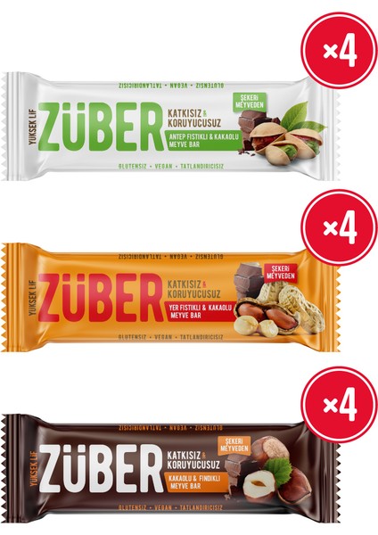 Bol Kuruyemiş Meyve Bar Paketi 12 Adet (Antep Fıstıklı, Yer Fıstıklı ve Fındıklı Meyve Bar)