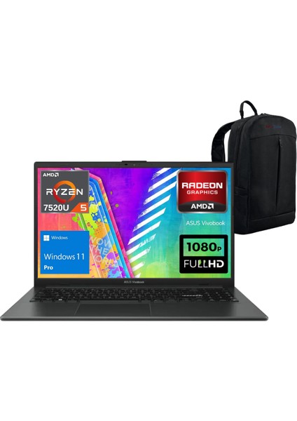 Vivobook 15 E1504FA-NJ993 Amd Ryzen 5 7520U 8GB 512GB SSD Windows 11 Pro 15.6" Fhd Taşınabilir Bilgisayar - Webzone Çanta Wz3