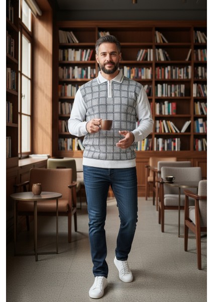 Erkek Çelik Örgü Kazayağı Model Gömlek Yaka Fermuarlı Polo Yaka Tüylenmeyen Triko Kışlık Baba Kazak fiyatları