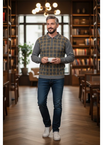 Erkek Çelik Örgü Kazayağı Model Gömlek Yaka Fermuarlı Polo Yaka Tüylenmeyen Triko Kışlık Baba Kazak modelleri