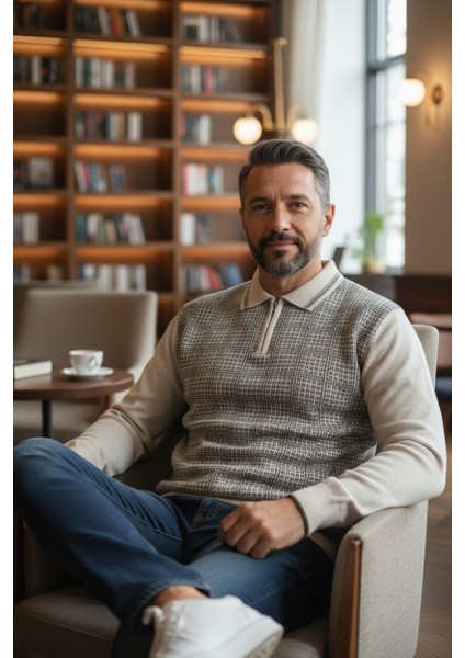 Erkek Çelik Örgü Kazayağı Model Gömlek Yaka Fermuarlı Polo Yaka Tüylenmeyen Triko Kışlık Baba Kazak fırsatları