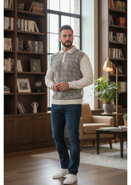 Erkek Çelik Örgü Kazayağı Model Gömlek Yaka Fermuarlı Polo Yaka Tüylenmeyen Triko Kışlık Baba Kazak indirimleri