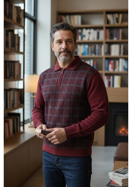 Erkek Çelik Örgü Kazayağı Model Gömlek Yaka Fermuarlı Polo Yaka Tüylenmeyen Triko Kışlık Baba Kazak fiyatları