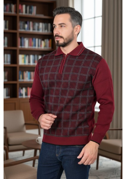 Erkek Çelik Örgü Kazayağı Model Gömlek Yaka Fermuarlı Polo Yaka Tüylenmeyen Triko Kışlık Baba Kazak fırsatları