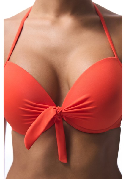 Mercan Boyundan Bağlamalı Push Up Balenli Bikini Üstü