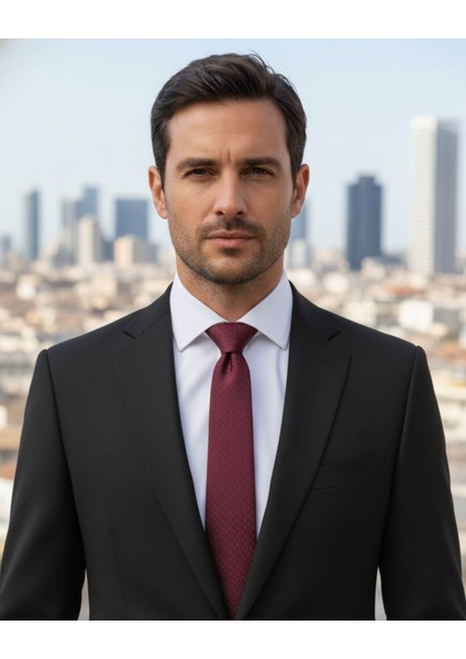 Bordo Desenli 7,5 cm Genişliğinde Ipek Kravat