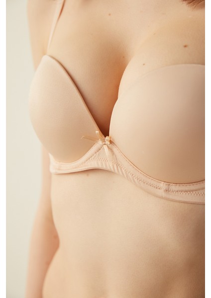 Dekoltemiz Wow Straplez Push Up Dolgulu Balenli Bej Sütyen