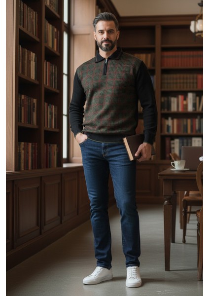 Erkek Çelik Örgü Kazayağı Model Gömlek Yaka Fermuarlı Polo Yaka Tüylenmeyen Triko Kışlık Baba Kazak modelleri