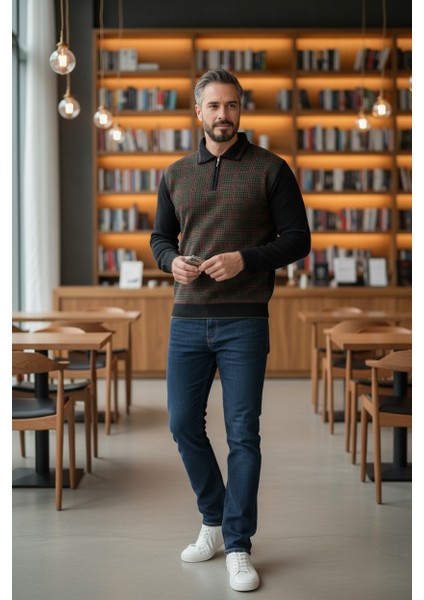 Erkek Çelik Örgü Kazayağı Model Gömlek Yaka Fermuarlı Polo Yaka Tüylenmeyen Triko Kışlık Baba Kazak fırsatları