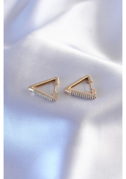 Gold Renk Zirkon Taşlı Üçgen Model Kadın Küpe - TJ-BKP7235 modelleri
