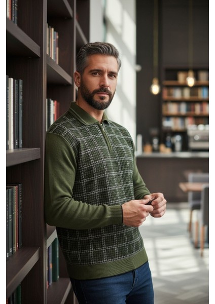 Erkek Çelik Örgü Kazayağı Model Gömlek Yaka Fermuarlı Polo Yaka Tüylenmeyen Triko Kışlık Baba Kazak fiyatları