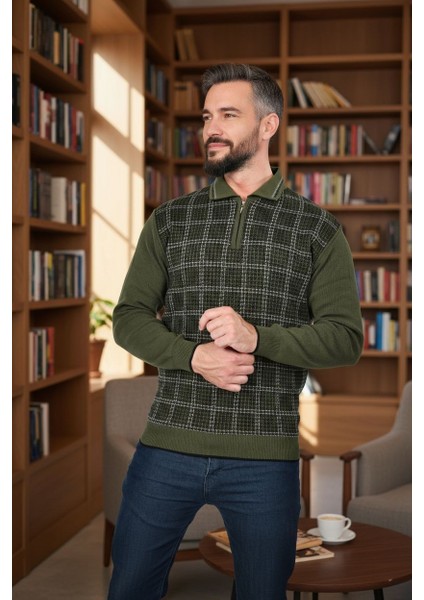 Erkek Çelik Örgü Kazayağı Model Gömlek Yaka Fermuarlı Polo Yaka Tüylenmeyen Triko Kışlık Baba Kazak modelleri