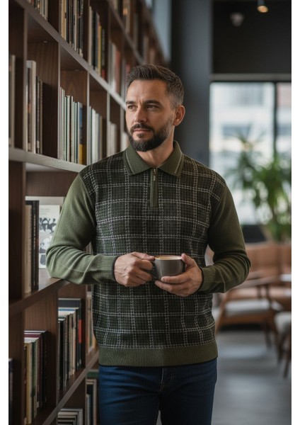 Erkek Çelik Örgü Kazayağı Model Gömlek Yaka Fermuarlı Polo Yaka Tüylenmeyen Triko Kışlık Baba Kazak fırsatları