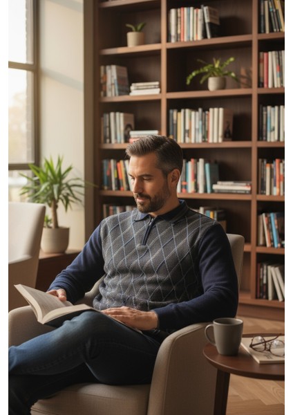 Erkek Çelik Örgü Ekose Desenli Gömlek Yaka Fermuarlı Polo Yakalı Tüylenmez Triko Kışlık Baba Kazak fiyatları