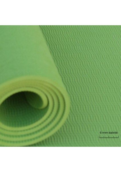 Çift Çizgi Tasarımlı Tpe Yoga Pilates Matı 6mm Kaymaz Hafif Taşınabilir - Koyu Yeşil fiyatları
