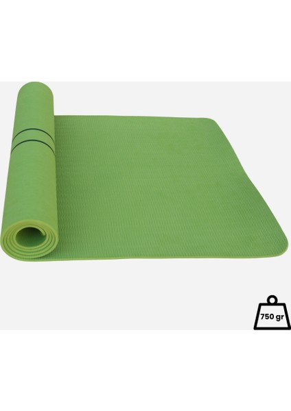 Çift Çizgi Tasarımlı Tpe Yoga Pilates Matı 6mm Kaymaz Hafif Taşınabilir - Koyu Yeşil modelleri