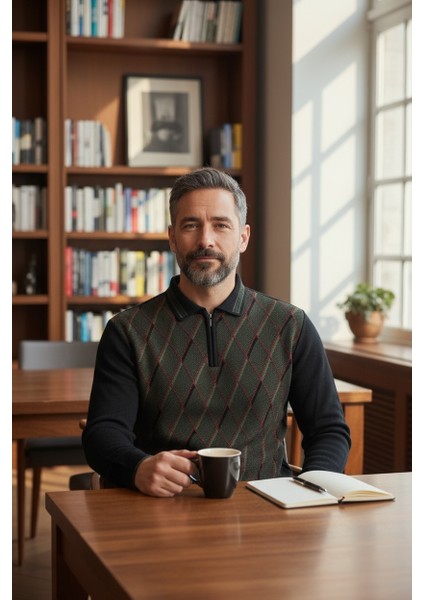 Erkek Çelik Örgü Ekose Desenli Gömlek Yaka Fermuarlı Polo Yakalı Tüylenmez Triko Kışlık Baba Kazak modelleri