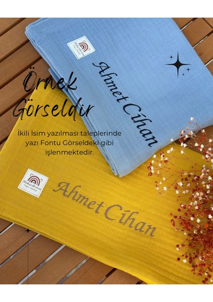 Ftbabycollection Çift Taraflı Kişiye Özel Isim Nakışlı Waffle Pike & Müslin Bebek BATTANIYESI 90X100 CM