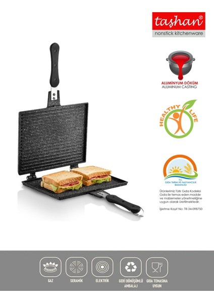 Maxi Ocak Üstü Döküm Granit Tost Makinesi