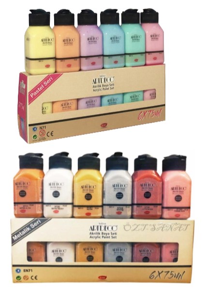 Akrilik Boya 6x75 ml Metalik Renkler + 6x75ml Pastel Renk
