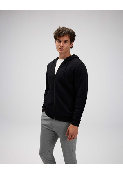 Erkek Fermuarlı Kapüşonlu Sweat EM555-BK