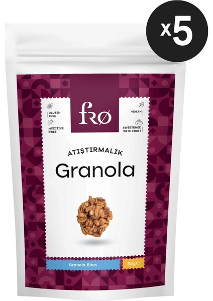 5li Atıştırmalık Granola Vegan Glutensiz Şekersiz Atıştırmalık Sağlıklı Katkısız Granola 5X50GR